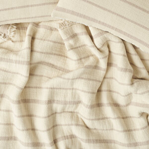 %100 Pamuk Bahama Müslin Dolgulu Çok Amaçlı Çift Kişilik Yatak Örtüsü Seti Krem (230x250 Cm) Krem