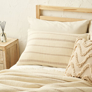 %100 Pamuk Bahama Müslin Dolgulu Çok Amaçlı Çift Kişilik Yatak Örtüsü Seti Krem (230x250 Cm) Krem