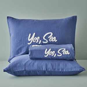 %100 Pamuk Marine Punch Nakışlı Çift Kişilik Yatak Örtüsü Seti Lacivert (240x260 Cm) Lacivert