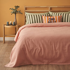 %100 Pamuk Line Tek Kişilik Pike Takımı Somon (150x220 Cm) Somon