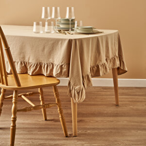 %100 Pamuk Elegance Kenarı Fırfırlı Masa Örtüsü Bej (150x250 Cm) Bej