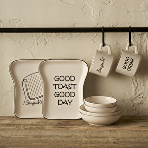 Toast Seramik 8 Parça 2 Kişilik Kahvaltı Takımı Siyah Siyah