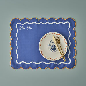 Marine Pamuklu Scallop Kenar Amerikan Servis Mavi (35x45 Cm) Mavi