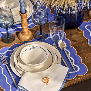 Marine Pamuklu Scallop Kenar Amerikan Servis Mavi (35x45 Cm) Mavi