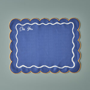 Marine Pamuklu Scallop Kenar Amerikan Servis Mavi (35x45 Cm) Mavi