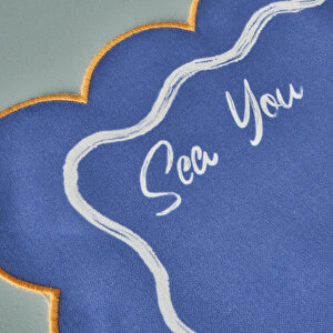 Marine Pamuklu Scallop Kenar Amerikan Servis Mavi (35x45 Cm) Mavi