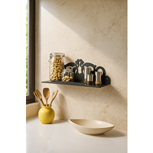 Ferforje Duvar Rafı, Dar Alanlar İçin Dekoratif Depolama Ünitesi, Siyah Metal Raf