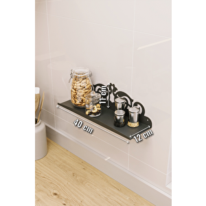 Ferforje Duvar Rafı, Dar Alanlar İçin Dekoratif Depolama Ünitesi, Siyah Metal Raf