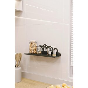 Ferforje Duvar Rafı, Dar Alanlar İçin Dekoratif Depolama Ünitesi, Siyah Metal Raf