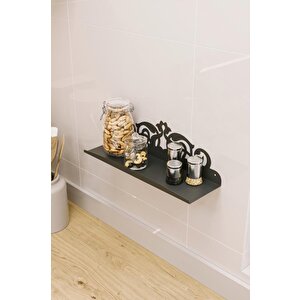 Ferforje Duvar Rafı, Dar Alanlar İçin Dekoratif Depolama Ünitesi, Siyah Metal Raf