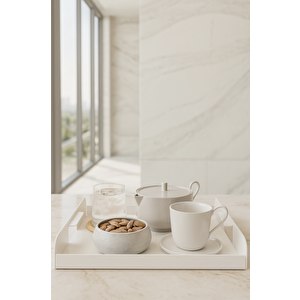 Çok Amaçlı Beyaz Tepsi, Mutfak, İkramlık, Organizasyon, Kahve Ve Sunum Tepsisi