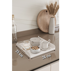 Çok Amaçlı Beyaz Tepsi, Mutfak, İkramlık, Organizasyon, Kahve Ve Sunum Tepsisi