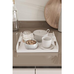 Çok Amaçlı Beyaz Tepsi, Mutfak, İkramlık, Organizasyon, Kahve Ve Sunum Tepsisi