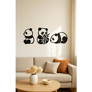 Dekoratif Metal Panda Duvar Tablosu 3'lü Set Modern Minimalist Tasarım