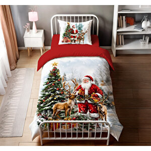 Yılbaşı Noel Baba Temalı Tek Kişilik Nevresim Takımı