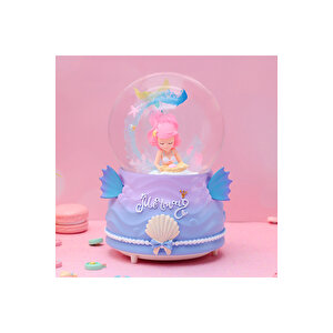 Deniz Kızı Orta Boy Kar Küresi Işıklı, Müzikli, Pembe, 12x8