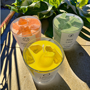 Limon Çayı Jel Mum Cam Bardak ,%100 Soyawax El Yapımı, Kiraz Kokulu, 9x8 Sarı