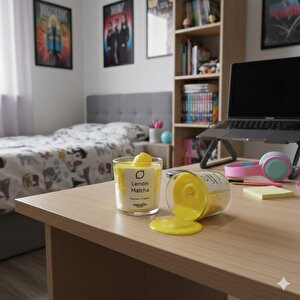 Limon Çayı Jel Mum Cam Bardak ,%100 Soyawax El Yapımı, Kiraz Kokulu, 9x8 Sarı