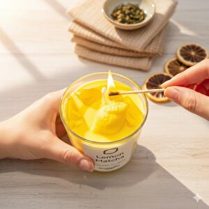 Limon Çayı Jel Mum Cam Bardak ,%100 Soyawax El Yapımı, Kiraz Kokulu, 9x8 Sarı