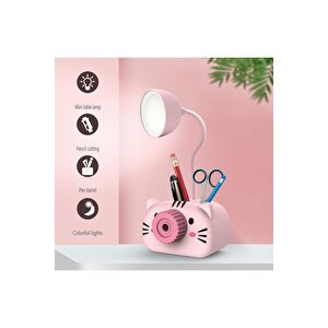 Kedi Masa Lambası Ve Kalemlik, 22x8, Pembe
