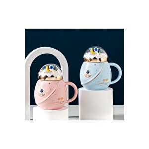 Astronot Boncuk Kapaklı Seramik Kupa, Mavi, 13x7 Mavi