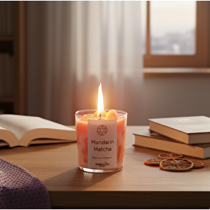 Mandalina Çayı Jel Mum Cam Bardak ,%100 Soyawax El Yapımı, Mandalina Kokulu, 9x8 Turuncu