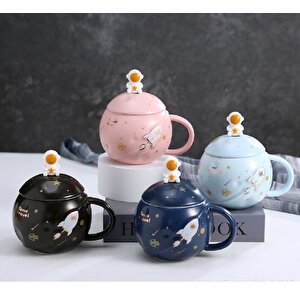 Astronot Kapaklı Seramik Kupa, Pembe, 13x8 Pembe