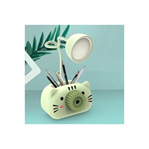 Kedi Masa Lambası Ve Kalemlik, 22x8, Yeşil