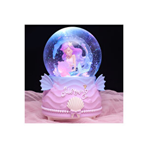 Deniz Kızı Orta Boy Kar Küresi Işıklı, Müzikli, Mor, 12x8 Mor