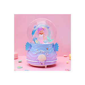 Deniz Kızı Orta Boy Kar Küresi Işıklı, Müzikli, Mor, 12x8