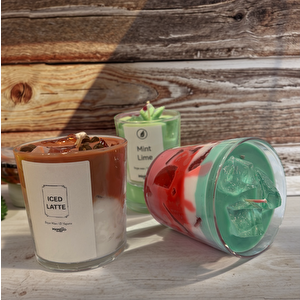 Yeşil Çay Jel Mum Cam Bardak ,%100 Soyawax El Yapımı, Çikolata Kokulu, 9x8 Yeşil