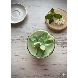 Yeşil Çay Jel Mum Cam Bardak ,%100 Soyawax El Yapımı, Çikolata Kokulu, 9x8 Yeşil