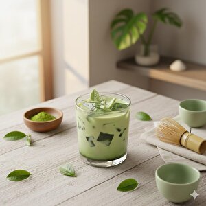 Yeşil Çay Jel Mum Cam Bardak ,%100 Soyawax El Yapımı, Çikolata Kokulu, 9x8 Yeşil