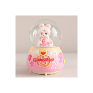 Denizci Kız Orta Boy Kar Küresi Işıklı, Müzikli, Pembe, 12x8 Pembe