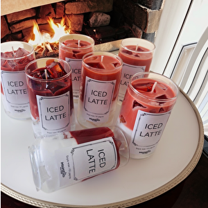 Kahveli Çay Jel Mum Cam Bardak ,%100 Soyawax El Yapımı, Kahve Kokulu, 9x8 Kahverengi