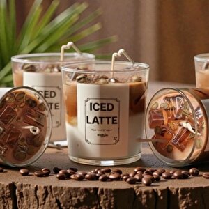 Kahveli Çay Jel Mum Cam Bardak ,%100 Soyawax El Yapımı, Kahve Kokulu, 9x8 Kahverengi