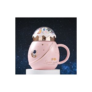Astronot Boncuk Kapaklı Seramik Kupa, Pembe, 13x7 Pembe