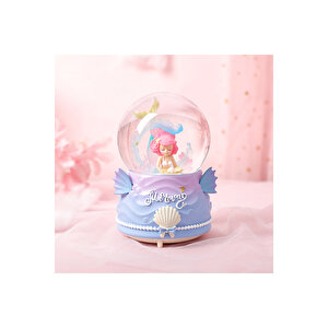 Deniz Kızı Orta Boy Kar Küresi Işıklı, Müzikli, Pembe, 12x8 Pembe