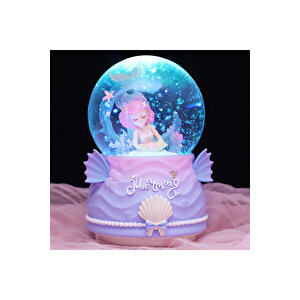 Deniz Kızı Orta Boy Kar Küresi Işıklı, Müzikli, Pembe, 12x8 Pembe