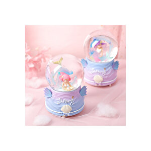 Deniz Kızı Orta Boy Kar Küresi Işıklı, Müzikli, Pembe, 12x8 Pembe
