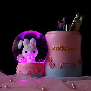 Tavşan Ve Ayıcık Küreli Işıklı Polyester Kalemlik, Mavi, 15x10 Mavi