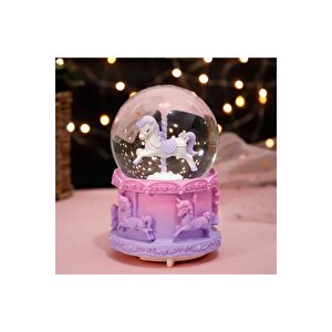 Unicorn Orta Boy Kar Küresi Işıklı, Müzikli, Mor, 12x8 Mor