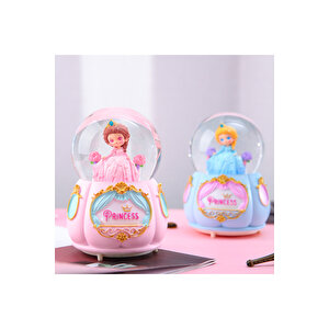 Prenses Orta Boy Kar Küresi Işıklı, Müzikli, Pembe, 12x8 Pembe