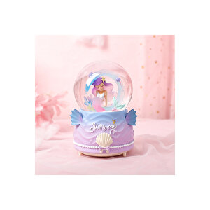 Deniz Kızı Orta Boy Kar Küresi Işıklı, Müzikli, Mor, 12x8 Mor