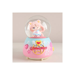 Denizci Kız Orta Boy Kar Küresi Işıklı, Müzikli, Mavi, 12x8 Mavi