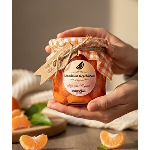 Mandalina Reçeli Jel Mum Cam Kavanoz ,%100 Soyawax El Yapımı, Mandalina Kokulu, 10x9 Turuncu