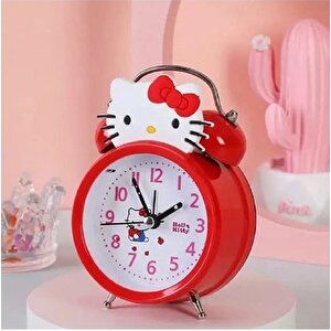 Hello Kitty Metal Masa Saati, Alarmlı Ve Işıklı, Kırmızı, 13x8 Kırmızı