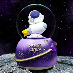 Astronotlar Orta Boy Kar Küresi Işıklı, Müzikli, Mor, 12x8 Mor