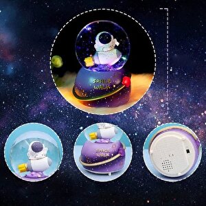 Astronotlar Orta Boy Kar Küresi Işıklı, Müzikli, Mor, 12x8 Mor