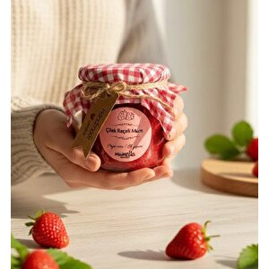 Çilek Reçeli Jel Mum Cam Kavanoz ,%100 Soyawax El Yapımı, Çilek Kokulu, 10x9 Kırmızı